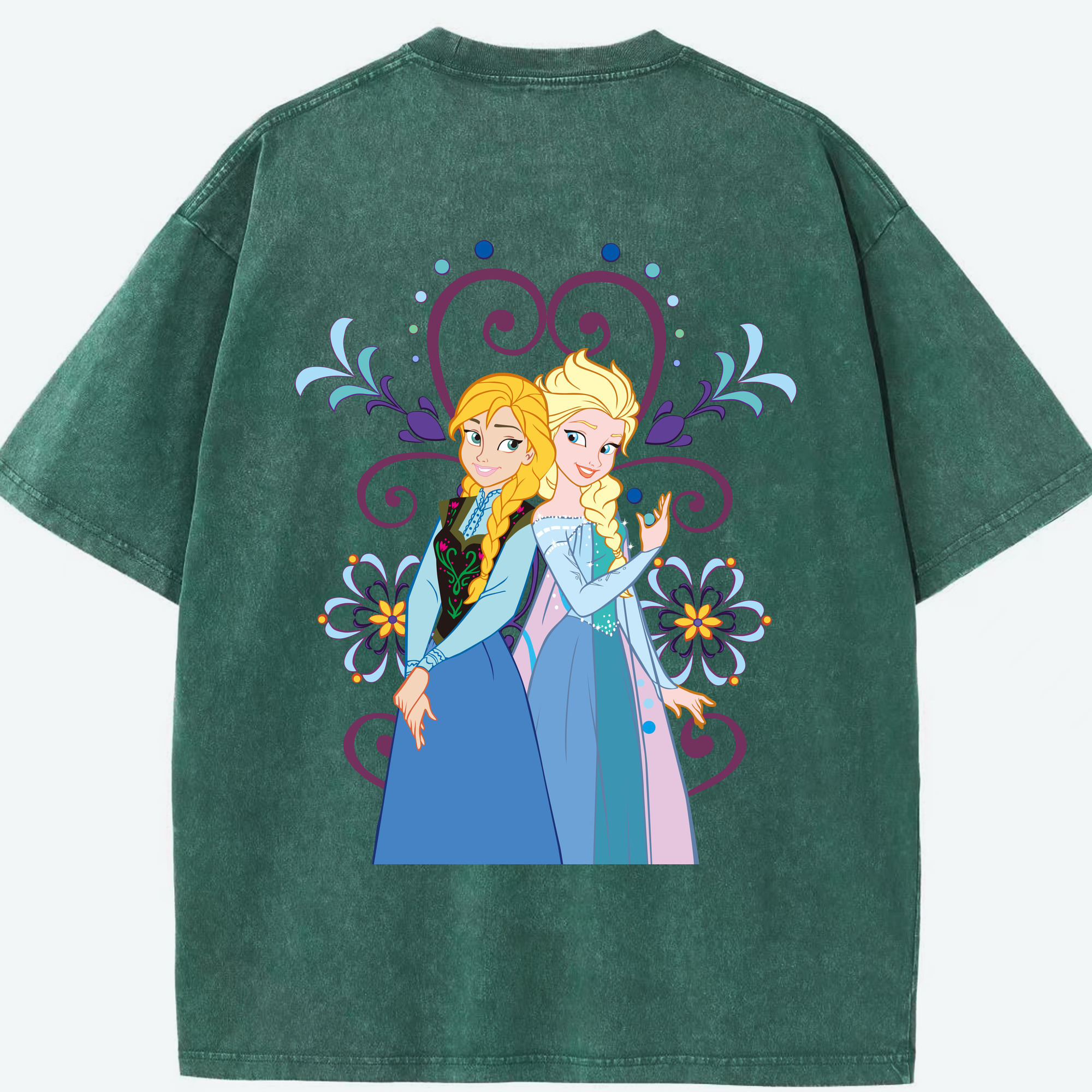 （画像用） アナと雪の女王 アンナ エルサ Frozen Anna Elsa 綿100% ヴィンテージ風 半袖Tシャツ（背面プリント）